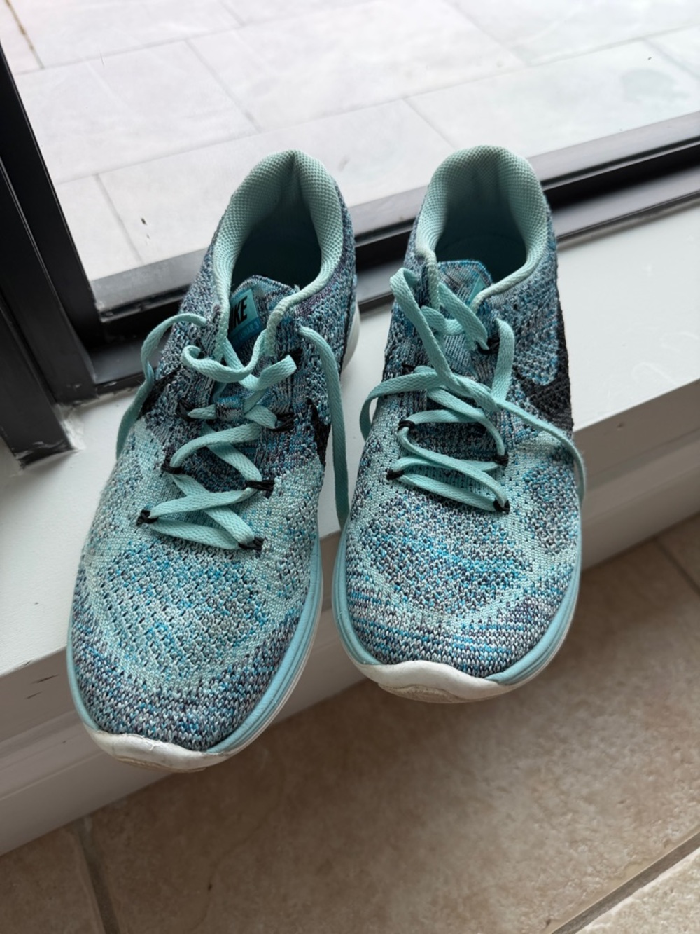 Nike Flynit Lunar 3  Neutral Ride womens Teal/black Running Sneakers-sz. 7 1/2